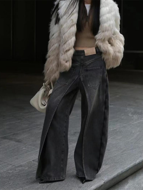 American retro reversible jeans with women's design sense elongated casual wide leg pants - Image 6