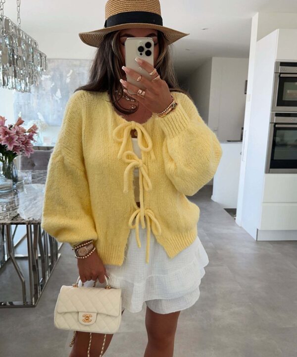 Round neck tie knitted cardigan jacket autumn and winter new style solid color commuting simple sweater for women - Image 7