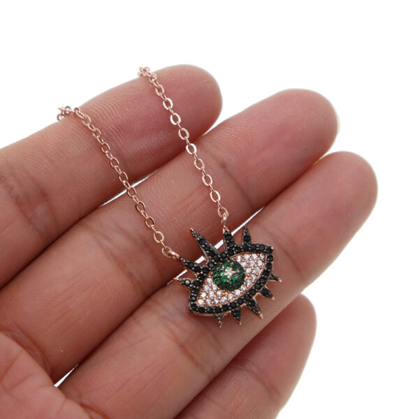 Green, black, white zircon inlaid eye pendant, rose gold chain, exquisite necklace accessory - Image 3