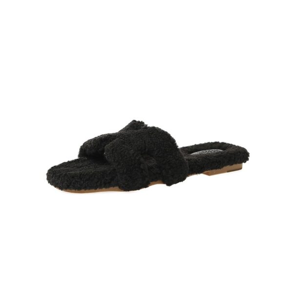 Wearing 7 colors lamb fur slippers for external wear women's H-shaped suede one line drag - Image 7