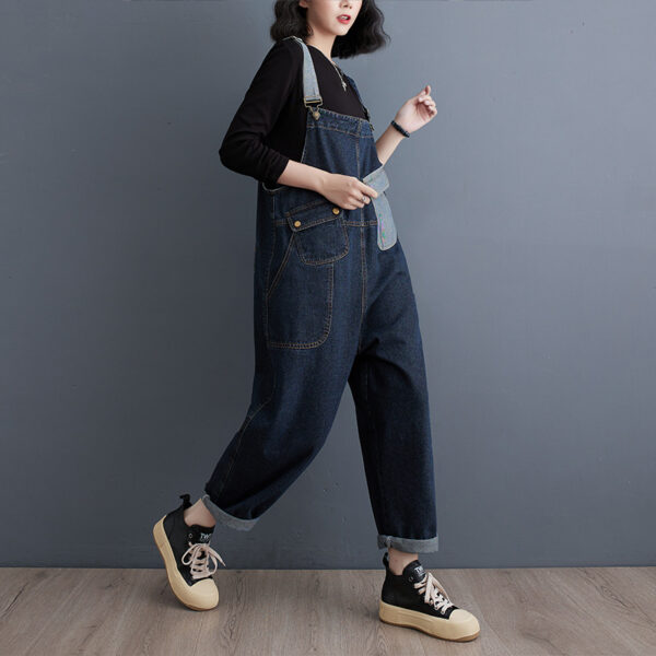 Cowboy overalls cropped pants women's age reducing loose wide leg jumpsuit - Image 4