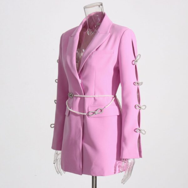 Spring New Design Feeling Temperament  Hollow Bow Knot Rhinestone Sleeve  Pearl Belt  Suit Dress Female - Image 3