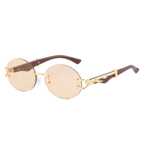 Leopard round frameless cut edge wooden leg sunglasses new sunglasses ins sunglasses for women - Image 5
