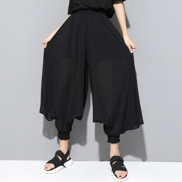 Summer Wear New Women's Dark Black Elastic Waist Bloomers Large Size Chiffon Personality Harem Pants - Image 3