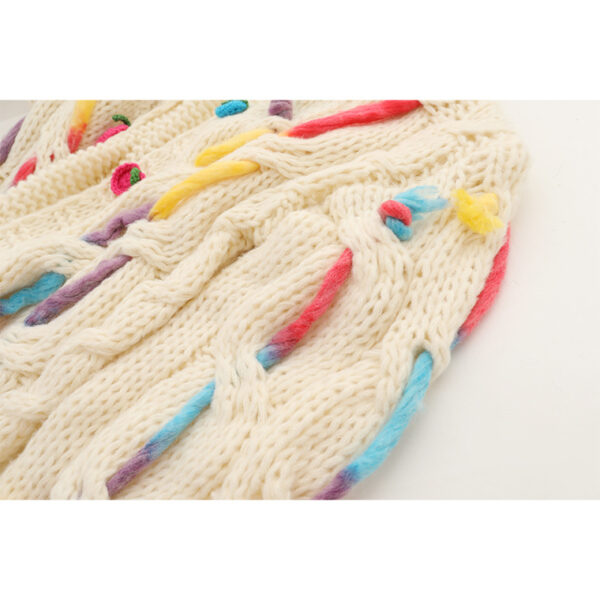 Heavy industry Fried Dough Twists twisted coarse needle hand knitting three-dimensional flower decoration medium length knitting cardigan coat for women - Image 4