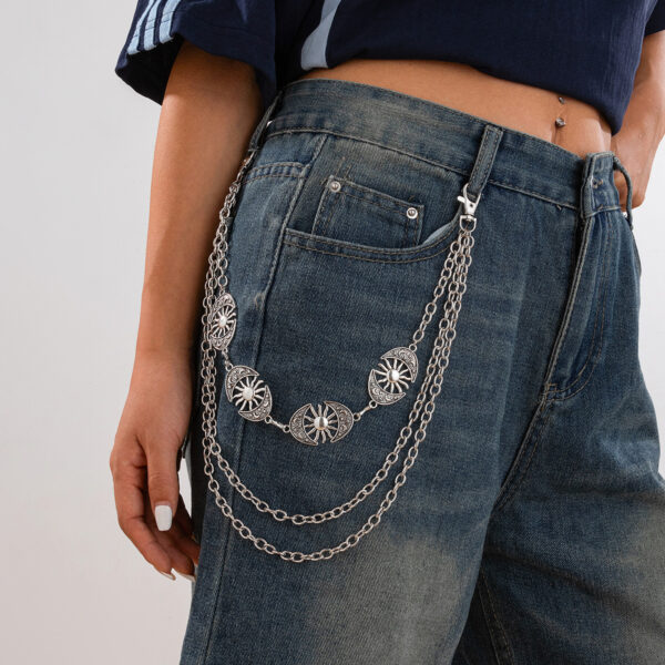 Punk style Moon Teeth Mushroom Cross Chain Pants Chain Street Fashion Multi layer Alloy Waist Chain - Image 3