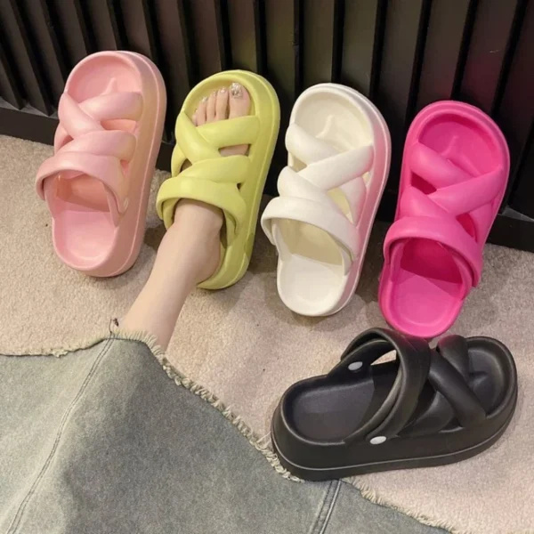 Summer New  Thick Sole Heightened Women's Sandals with Simple Crossover and Thick Sole Solid Color Two Wear Casual Sandals - Image 2