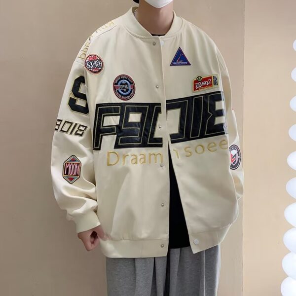 American style detachable motorcycle jacket couple retro hip-hop loose versatile couple baseball jacket new style jacket - Image 14