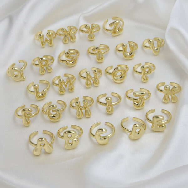 Golden smooth bubble balloon bubble cute chubby 26 letter ring - Image 4