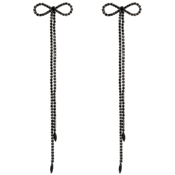 Diamond bow shaped claw chain tassel earrings women's long earrings Bohemian style - Image 3