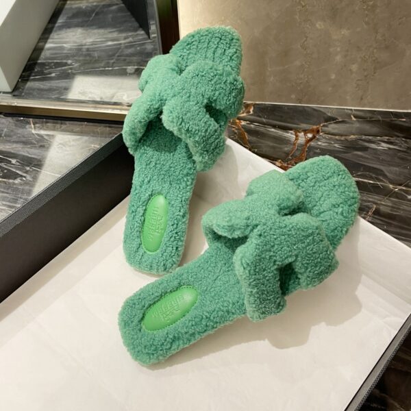 Wearing 7 colors lamb fur slippers for external wear women's H-shaped suede one line drag - Image 10