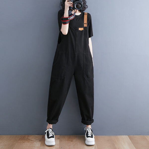Spring loose large size denim overalls women's fashion simple casual loose suspender denim jumpsuit - Image 2