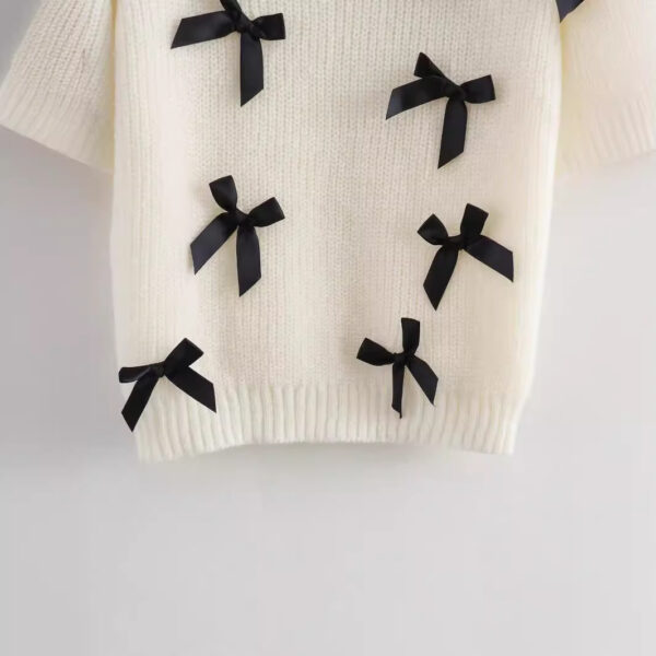 New bow decoration round neck pullover short sleeved sweater knitted sweater - Image 3
