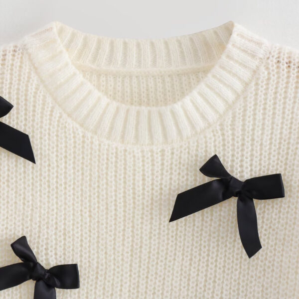 New bow decoration round neck pullover short sleeved sweater knitted sweater - Image 2
