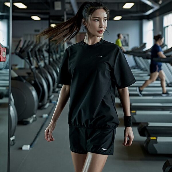 Women Weight Loss Gym Fitness Exercise Workout Sweat Training Hot Fat Burning Short Sleeve Shirt Shorts - Image 3