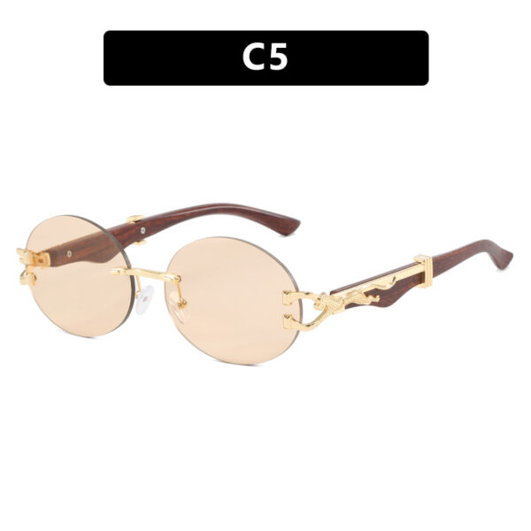 Leopard round frameless cut edge wooden leg sunglasses new sunglasses ins sunglasses for women - Image 10