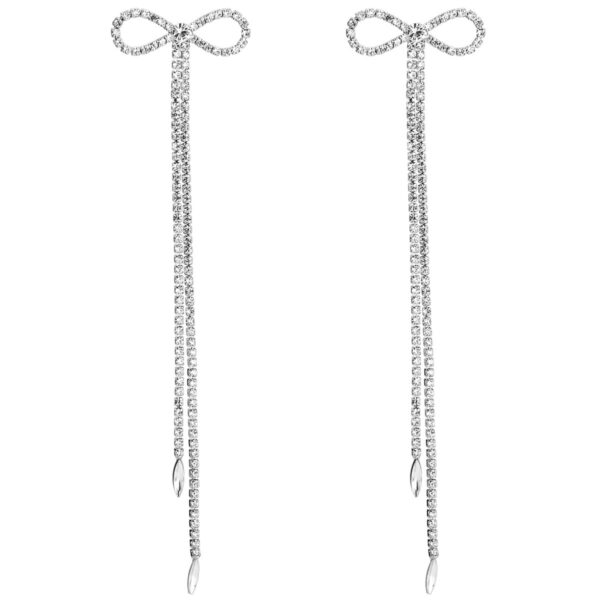 Diamond bow shaped claw chain tassel earrings women's long earrings Bohemian style - Image 4