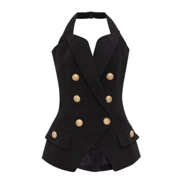 Autumn niche design hanging neck sexy backless little woman double breasted temperament small tank top vest vest vest - Image 5