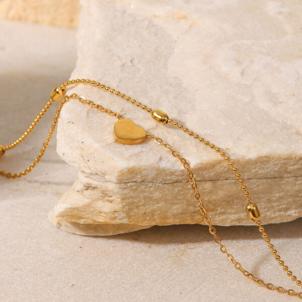 European and American INS style heart-shaped pendant oval bead chain double-layer stainless steel ankle chain - Image 3