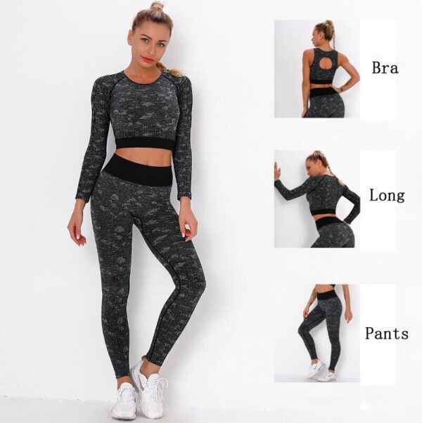 Yoga Sweat Suit 3 Pieces Sportswear Sports Shirts Bra Crop Long Top Leggings Pants Gym Fitness Tracksuit Workout Set - Image 19