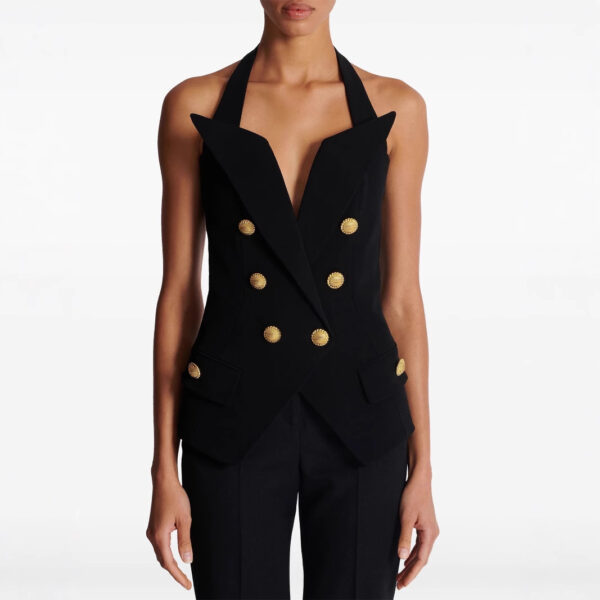 Autumn niche design hanging neck sexy backless little woman double breasted temperament small tank top vest vest vest - Image 2