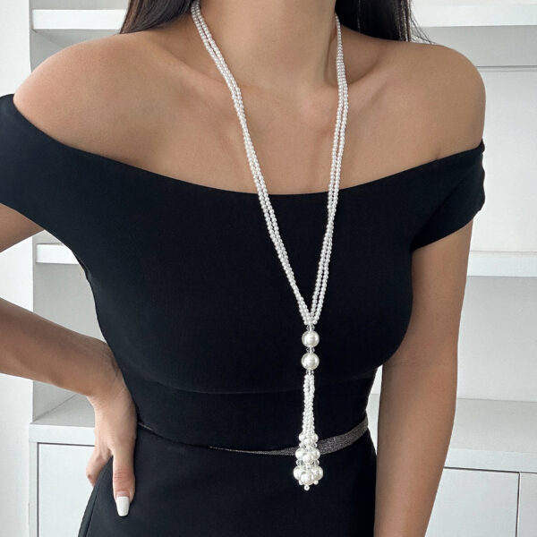 Stylish temperament, pearl tassel necklace, simple and long, beaded crystal collarbone chain style - Image 3