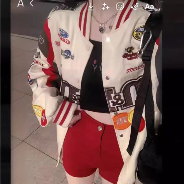 American style detachable motorcycle jacket couple retro hip-hop loose versatile couple baseball jacket new style jacket - Image 2