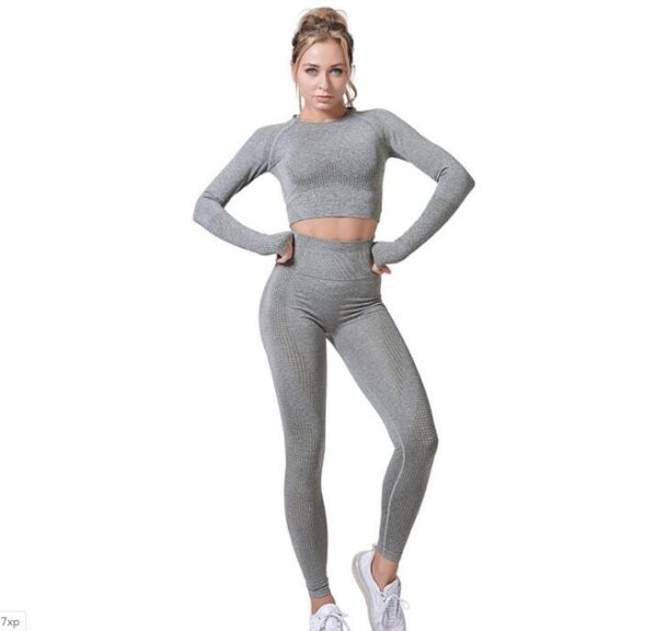 Women Vital Seamless Yoga Set Gym Clothing Fitness Leggings+Cropped Shirts Sport Suit - Image 7