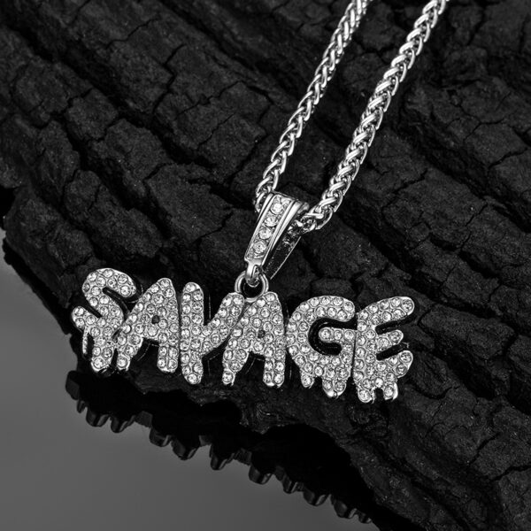 European and American hip-hop Long Necklace savage letter Pendant Fashion card accessories - Image 5