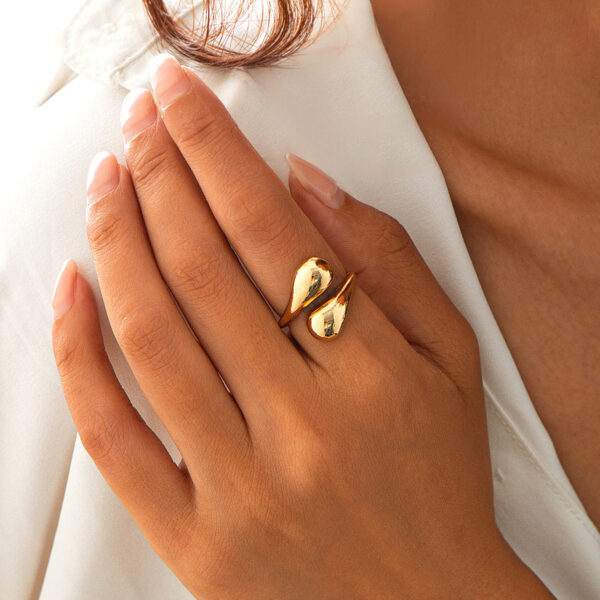 Fashionable photosensitive surface double droplet alloy ring, simple and adjustable cross geometric ring - Image 6