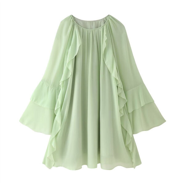 Fashionable and elegant layered round neck ruffle edge dress - Image 4