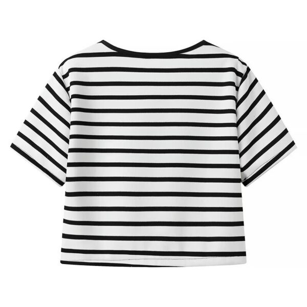 European and American summer new striped knitted short sleeved top and pants set - Image 3
