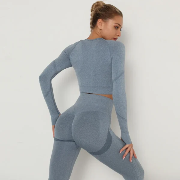 Seamless Women Gym Set Long Sleeve Top High Waist Belly Control Sport Leggings Gym Clothes Seamless Sport Suit Sexy Booty Girls - Image 2