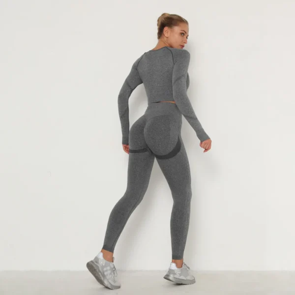 Seamless Women Gym Set Long Sleeve Top High Waist Belly Control Sport Leggings Gym Clothes Seamless Sport Suit Sexy Booty Girls - Image 7