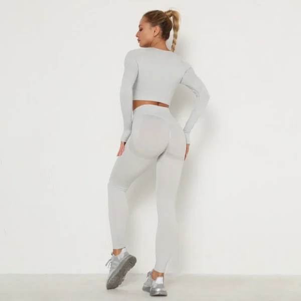 Seamless Women Gym Set Long Sleeve Top High Waist Belly Control Sport Leggings Gym Clothes Seamless Sport Suit Sexy Booty Girls - Image 8