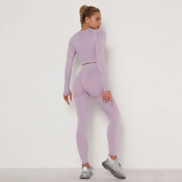 Seamless Women Gym Set Long Sleeve Top High Waist Belly Control Sport Leggings Gym Clothes Seamless Sport Suit Sexy Booty Girls - Image 9