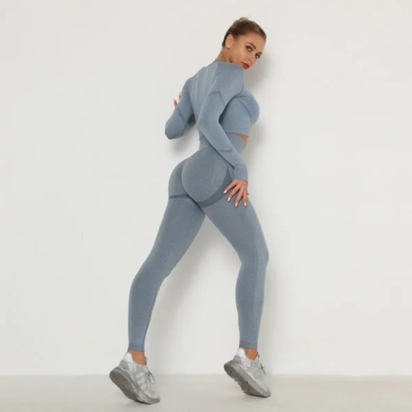 Seamless Women Gym Set Long Sleeve Top High Waist Belly Control Sport Leggings Gym Clothes Seamless Sport Suit Sexy Booty Girls - Image 11