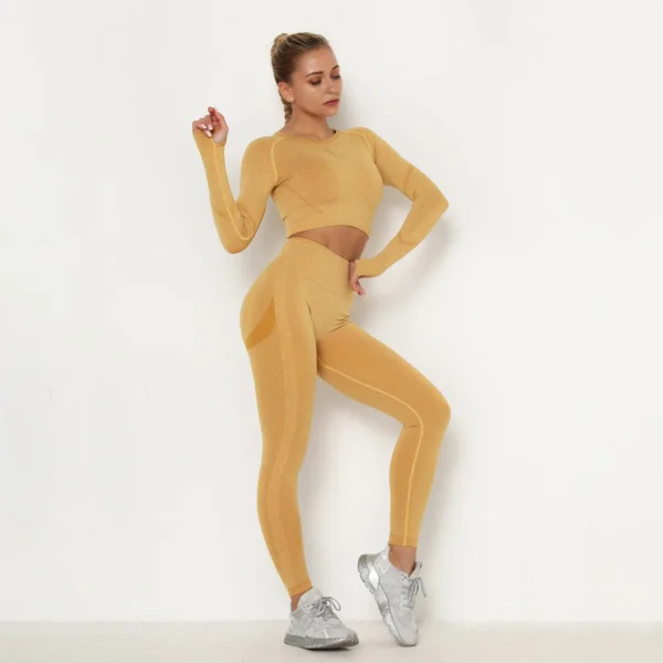 Seamless Women Gym Set Long Sleeve Top High Waist Belly Control Sport Leggings Gym Clothes Seamless Sport Suit Sexy Booty Girls - Image 16