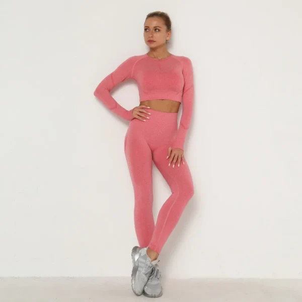 Seamless Women Gym Set Long Sleeve Top High Waist Belly Control Sport Leggings Gym Clothes Seamless Sport Suit Sexy Booty Girls - Image 13